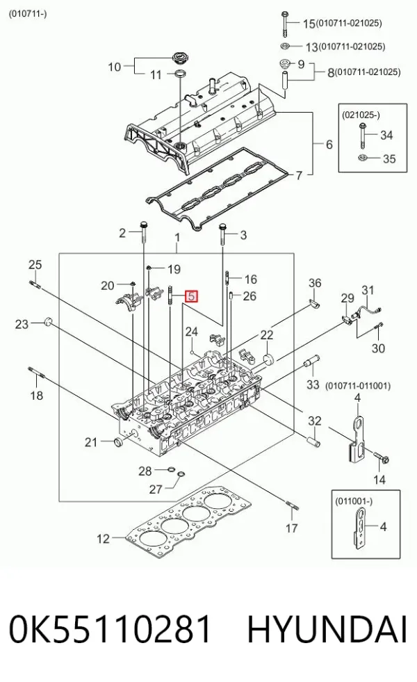 Prowadnica zaworu 0K55110281 Hyundai/Kia