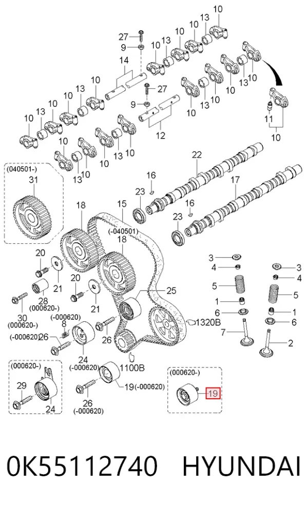 Rolka prowadząca kierunkowa paska rozrządu 0K55112740 Hyundai/Kia