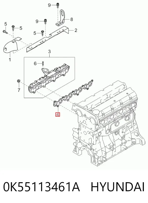 Uszczelka kolektora wydechowego 0K55113461A Hyundai/Kia