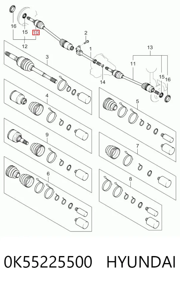 Półoś napędowa przednia prawa 0K55225500 Hyundai/Kia