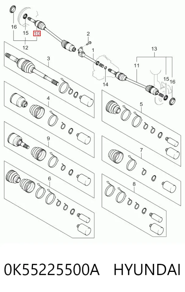 Półoś napędowa przednia prawa 0K55225500A Hyundai/Kia