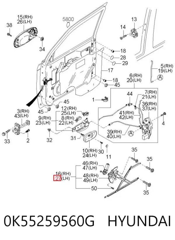 Mechanizm podnoszenia szyby drzwi przednich lewych KIA Carnival II