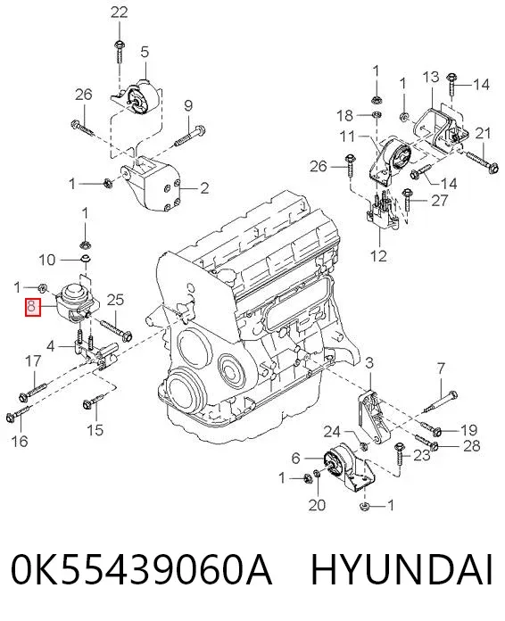 Poduszka (podpora) silnika prawa 0K55439060A Hyundai/Kia