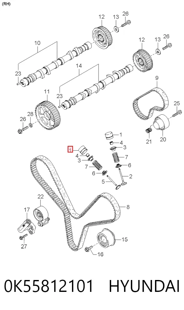 Kompensator hydrauliczny (popychacz hydrauliczny), popychacz zaworu 0K55812101 Hyundai/Kia