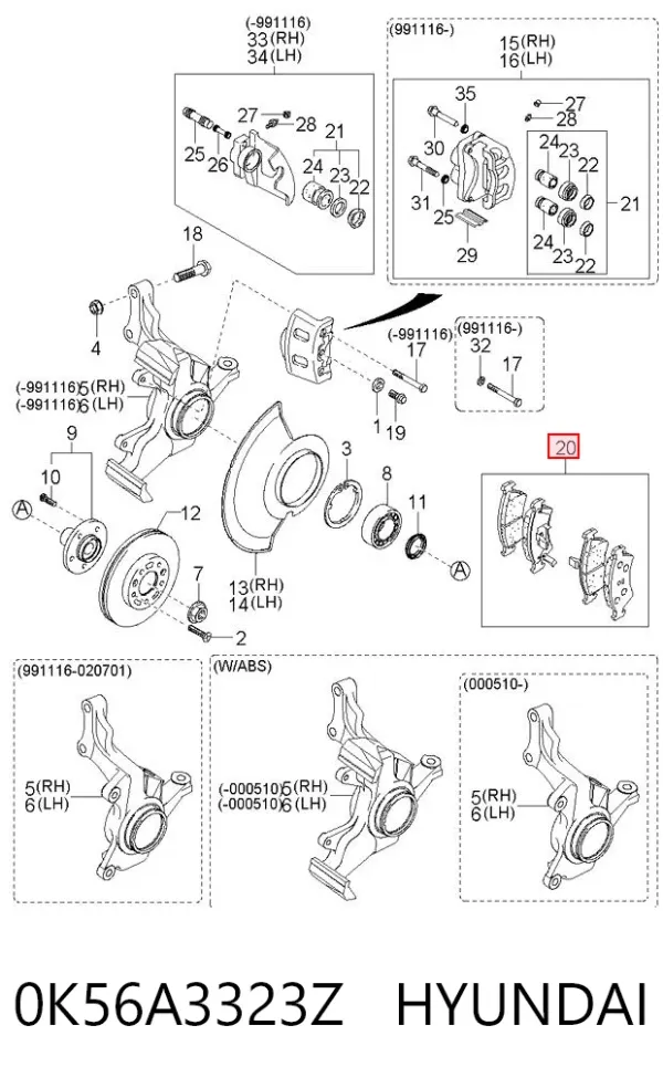 Klocki hamulcowe przednie tarczowe 0K56A3323Z Hyundai/Kia