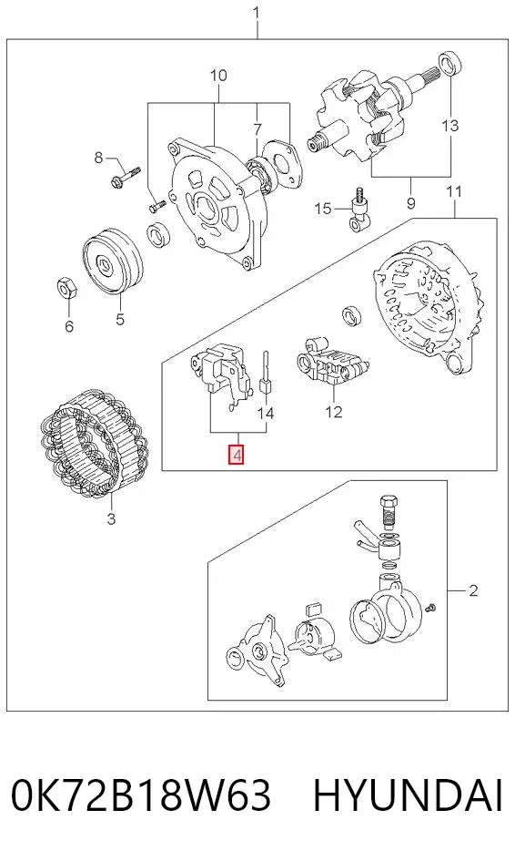 Regulator alternatora (przekaźnik ładowania) 0K72B18W63 Hyundai/Kia