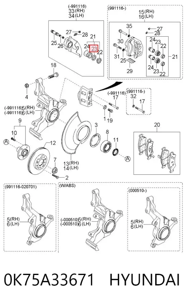 Zestaw naprawczy zacisku hamulcowego przedniego 0K75A33671 Hyundai/Kia