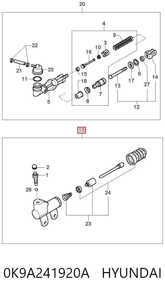 Cylinder roboczy sprzęgła 0K9A241920A Hyundai/Kia