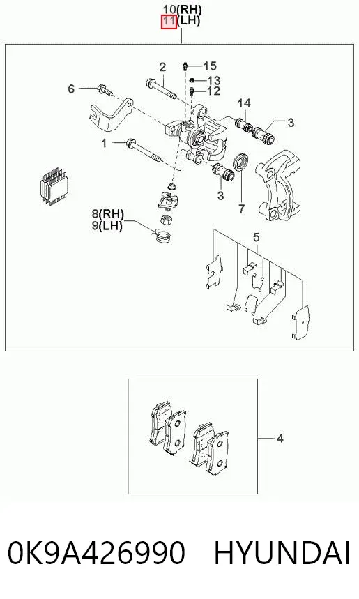 Zacisk hamulcowy tylny lewy 0K9A426990 Hyundai/Kia