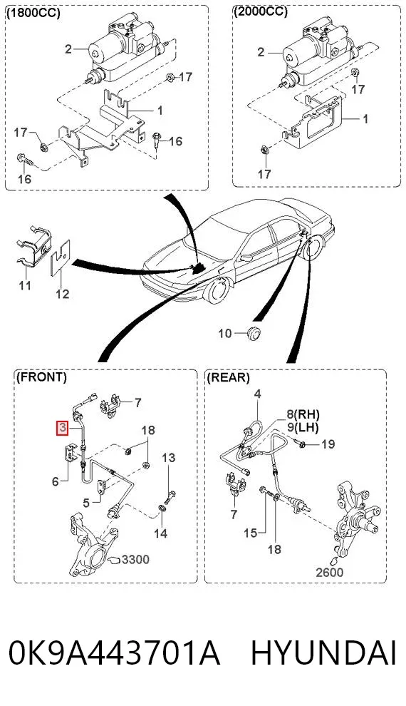 Czujnik ABS przedni 0K9A443701A Hyundai/Kia