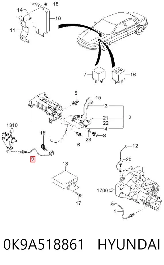 Sonda lambda, czujnik tlenu 0K9A518861 Hyundai/Kia