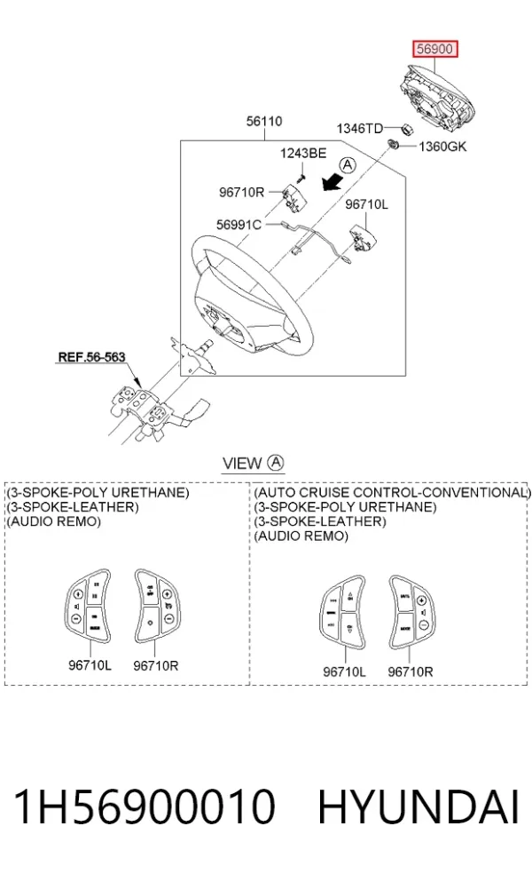 Poduszka powietrzna (Airbag) kierowcy 1H56900010 Hyundai/Kia