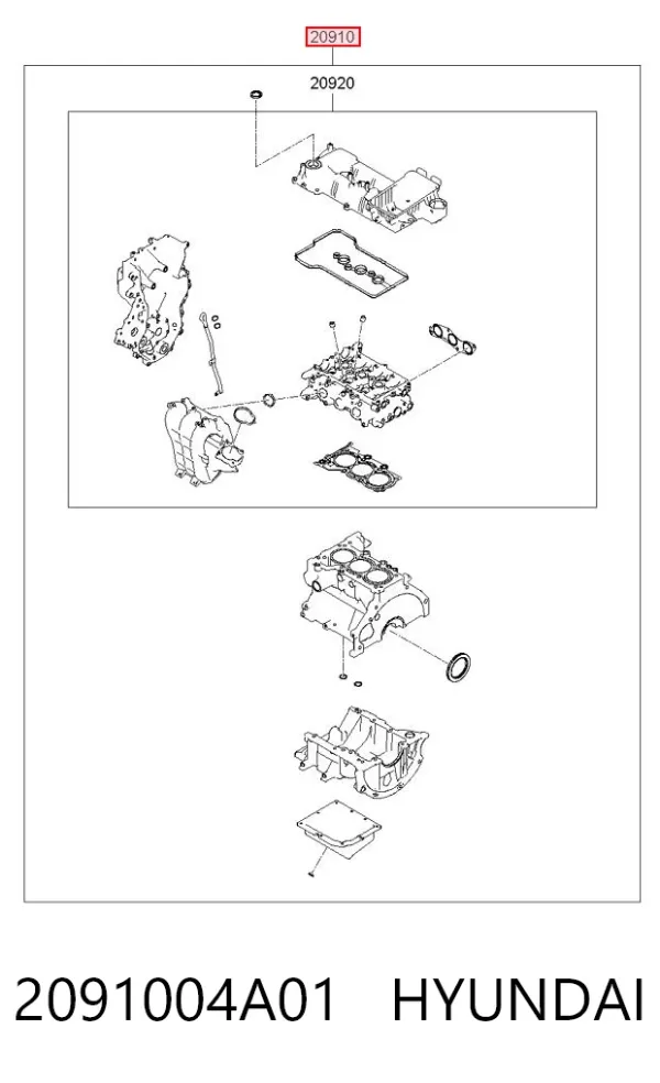 Zestaw uszczelek silnika pełny 2091004A01 Hyundai/Kia