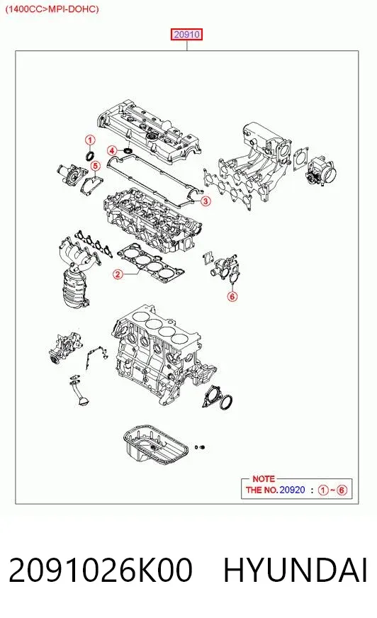 Zestaw uszczelek silnika pełny 2091026K00 Hyundai/Kia