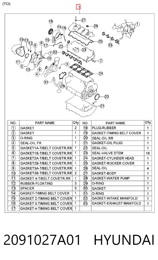 Zestaw uszczelek silnika pełny 2091027A01 Hyundai/Kia