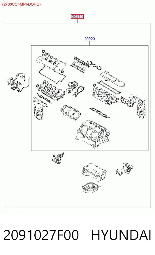 Zestaw uszczelek silnika pełny 2091027F00 Hyundai/Kia