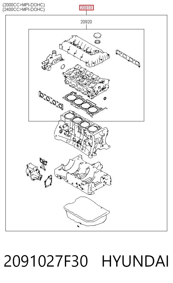 Zestaw uszczelek silnika pełny 2091027F30 Hyundai/Kia