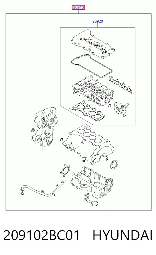 Zestaw uszczelek silnika pełny 209102BC01 Hyundai/Kia