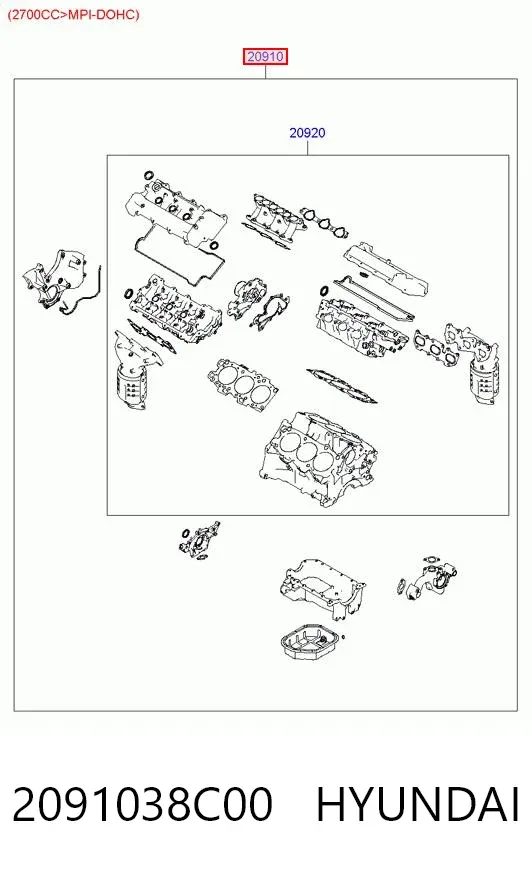 Zestaw uszczelek silnika pełny 2091038C00 Hyundai/Kia