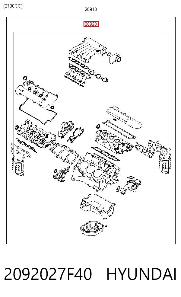 Zestaw uszczelek silnika górny 2092027F40 Hyundai/Kia