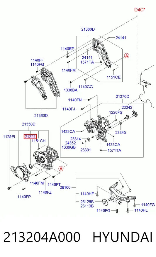 Uszczelniacz wału korbowego przedni 213204A000 Hyundai/Kia