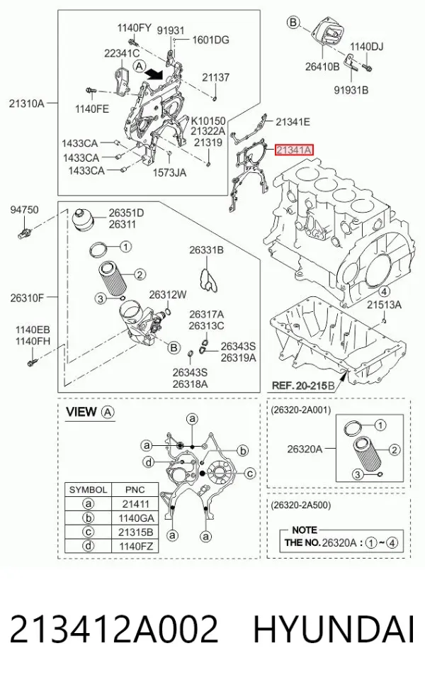 Uszczelka pokrywy przedniej silnika dolna 213412A002 Hyundai/Kia