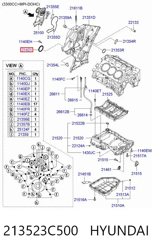 Uszczelniacz wału korbowego przedni 213523C500 Hyundai/Kia