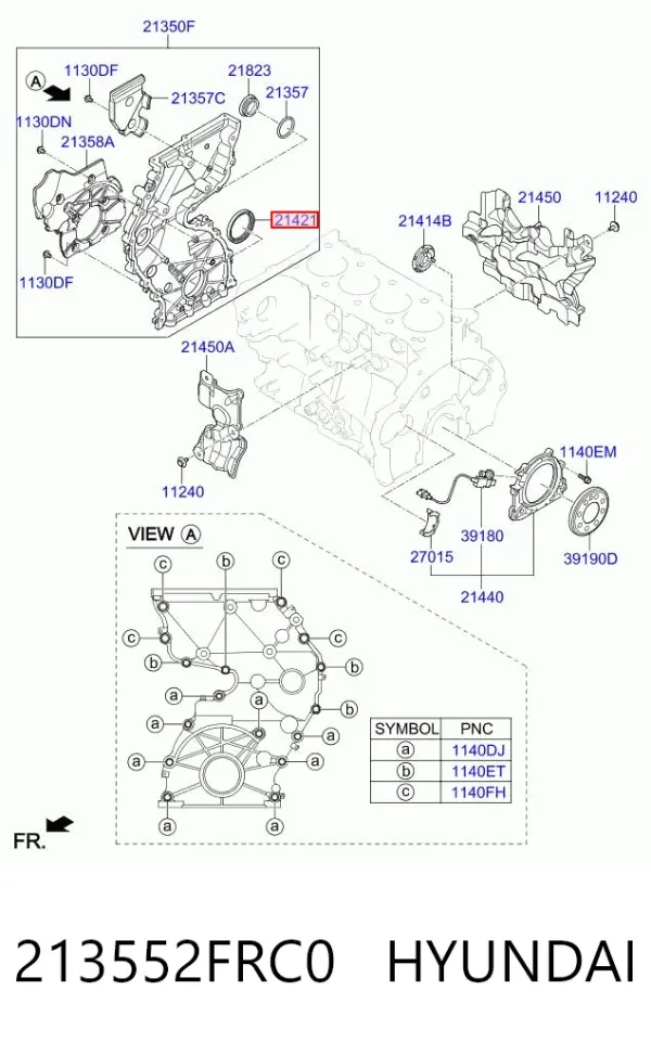 Uszczelniacz wału korbowego przedni 213552FRC0 Hyundai/Kia