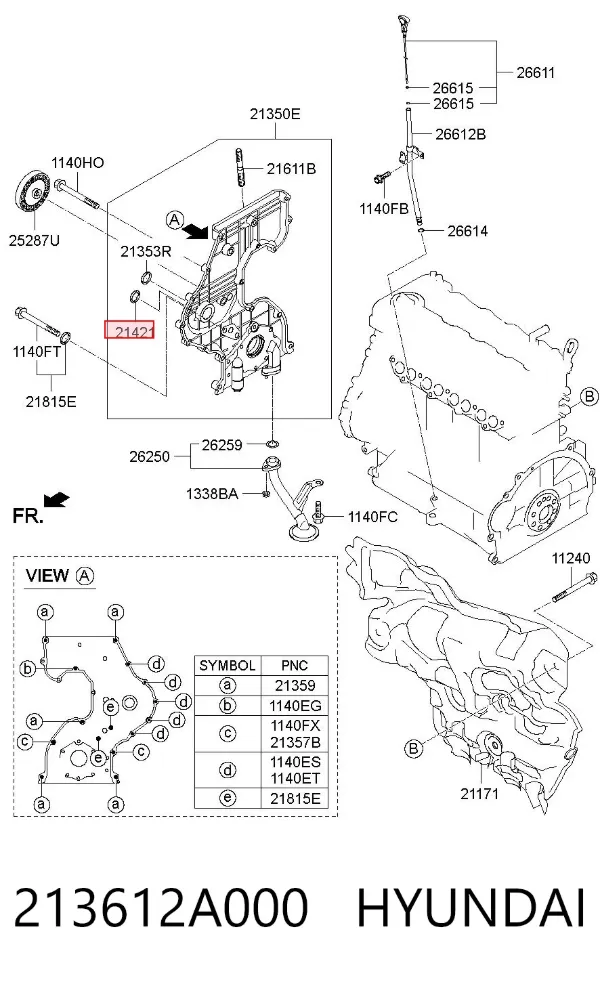 Uszczelniacz wału korbowego przedni 213612A000 Hyundai/Kia