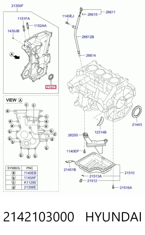 Uszczelniacz wału korbowego przedni 2142103000 Hyundai/Kia