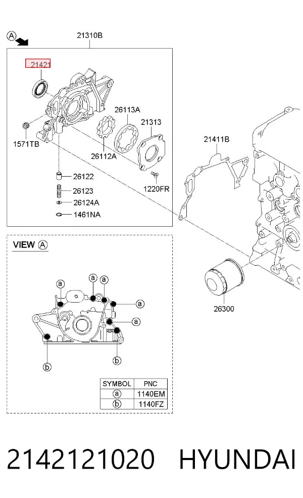 Uszczelniacz wału korbowego przedni 2142121020 Hyundai/Kia
