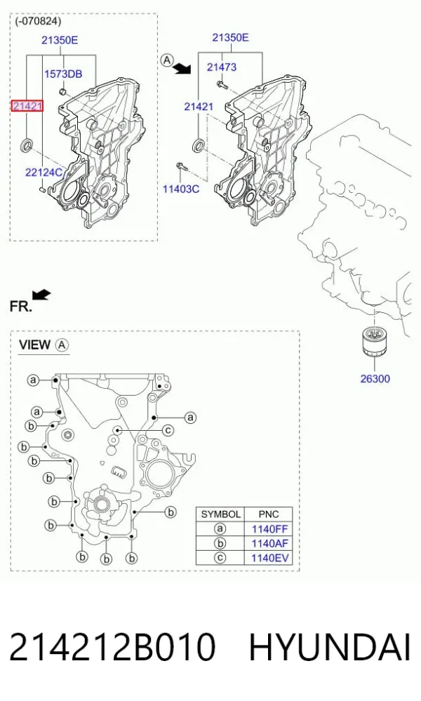 Uszczelniacz wału korbowego przedni 214212B010 Hyundai/Kia