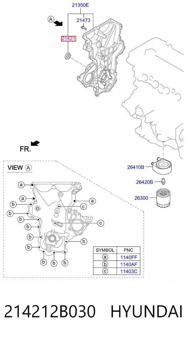 Uszczelniacz wału korbowego przedni 214212B030 Hyundai/Kia