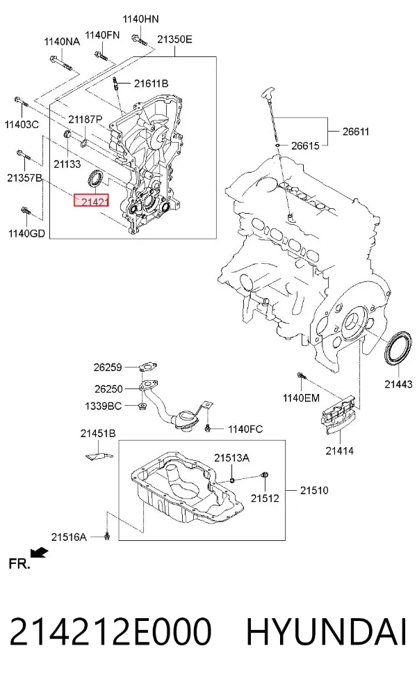 Uszczelniacz wału korbowego przedni 214212E000 Hyundai/Kia