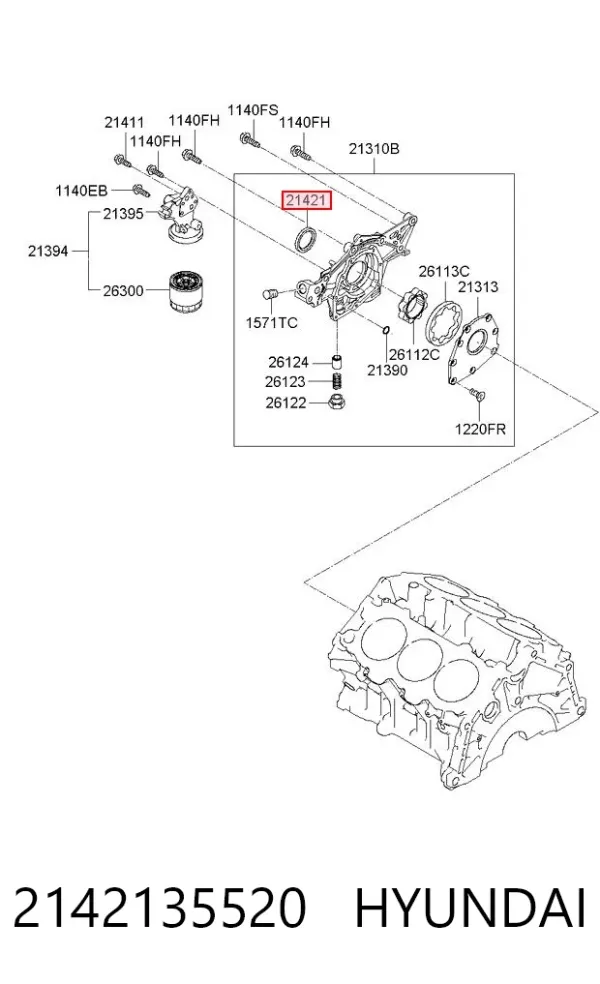 Uszczelniacz wału korbowego przedni 2142135520 Hyundai/Kia