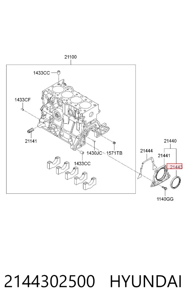 Uszczelniacz wału korbowego silnika tylny 2144302500 Hyundai/Kia