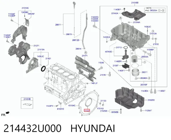 Uszczelniacz wału korbowego silnika tylny 214432U000 Hyundai/Kia