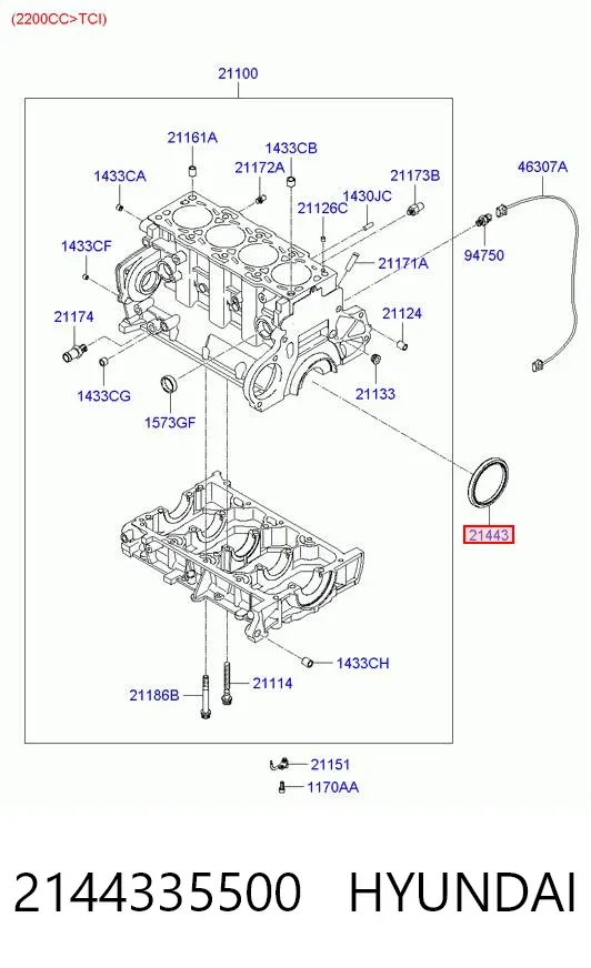 Uszczelniacz wału korbowego silnika tylny 2144335500 Hyundai/Kia