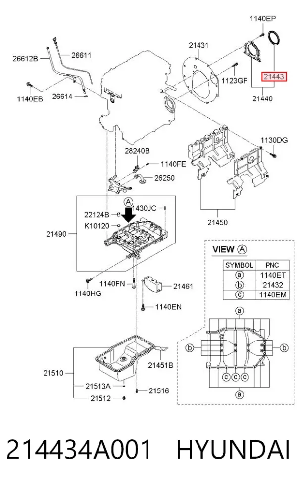 Uszczelniacz wału korbowego silnika tylny 214434A001 Hyundai/Kia