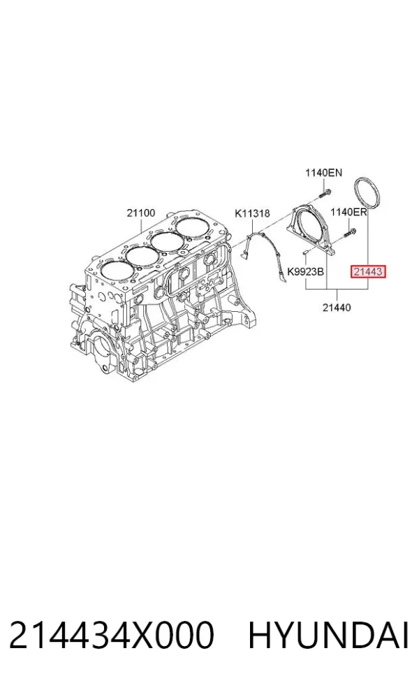 Uszczelniacz wału korbowego silnika tylny 214434X000 Hyundai/Kia