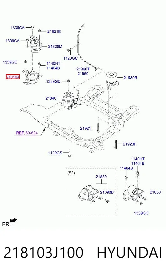 Poduszka (podpora) silnika prawa 218103J100 Hyundai/Kia