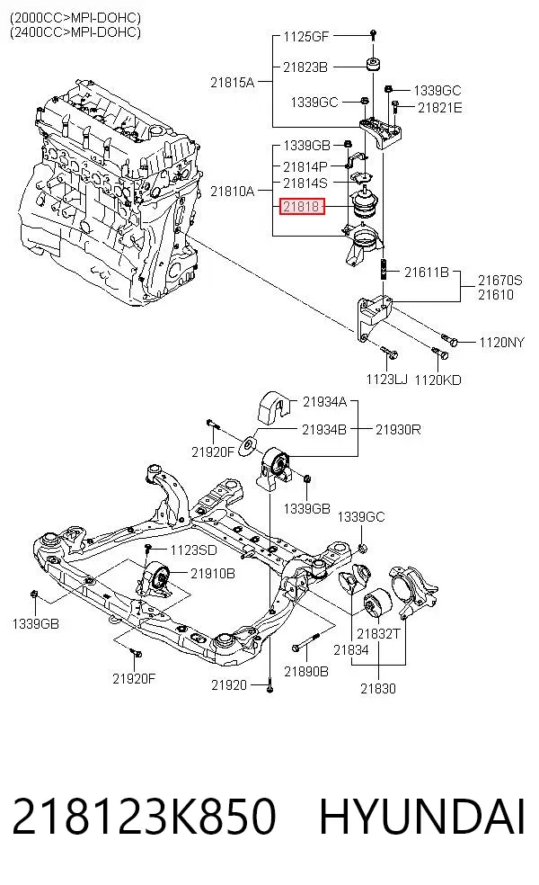 Poduszka (podpora) silnika prawa 218123K850 Hyundai/Kia