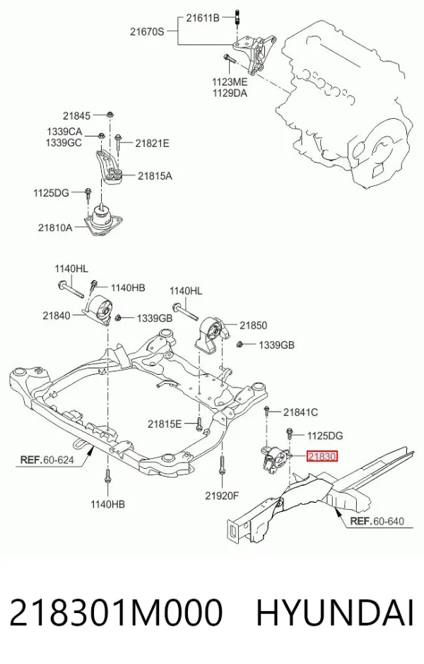 Poduszka (podpora) silnika lewa 218301M000 Hyundai/Kia