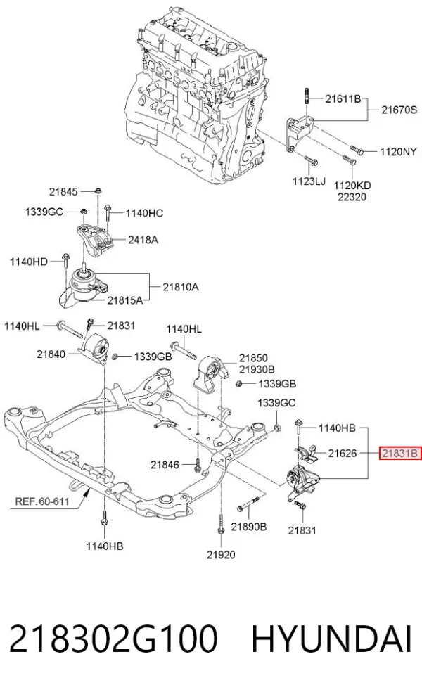 Poduszka (podpora) silnika lewa 218302G100 Hyundai/Kia