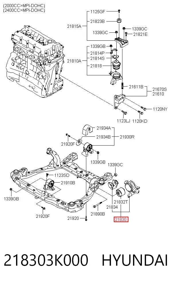 Poduszka (podpora) silnika lewa 218303K000 Hyundai/Kia
