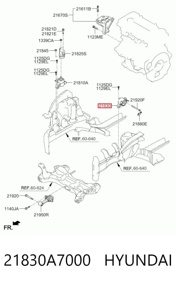 Poduszka (podpora) silnika lewa 21830A7000 Hyundai/Kia