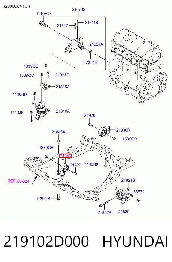 Poduszka (podpora) silnika przednia 219102D000 Hyundai/Kia