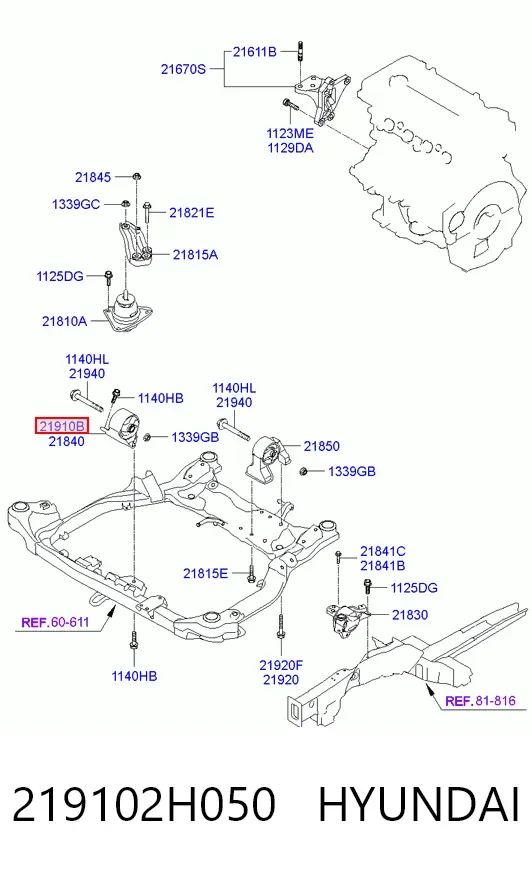 Poduszka (podpora) silnika przednia 219102H050 Hyundai/Kia
