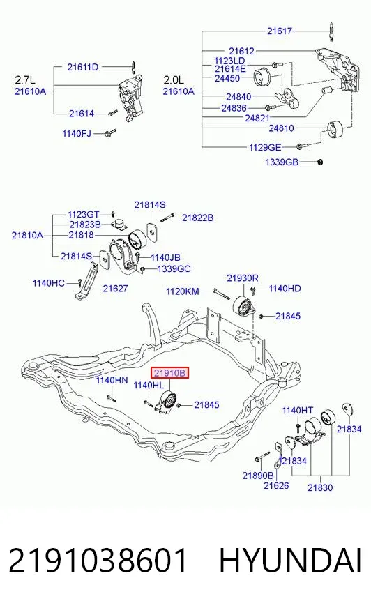 Poduszka (podpora) silnika przednia 2191038601 Hyundai/Kia