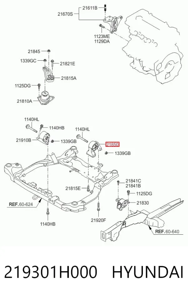 Poduszka (podpora) silnika tylna 219301H000 Hyundai/Kia